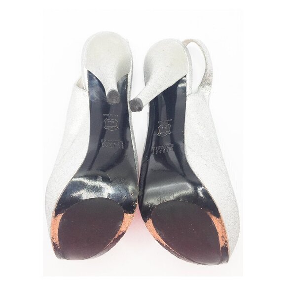 STUART WETZMAN Silver Glitter Open Toe Platform Slingback Pumps - Picture 11 of 13